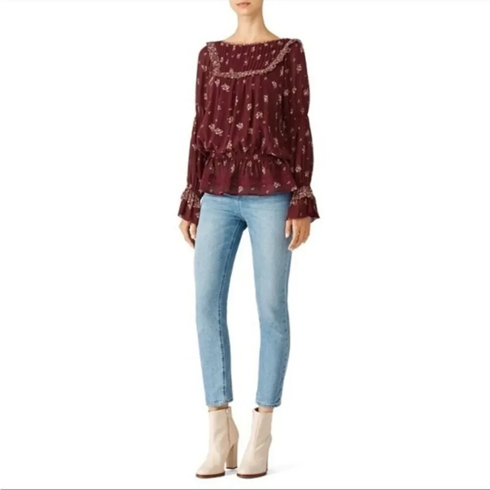 Joie Andrielle Prairie 100% Silk Long Sleeve Floral Blouse Women's Size M
